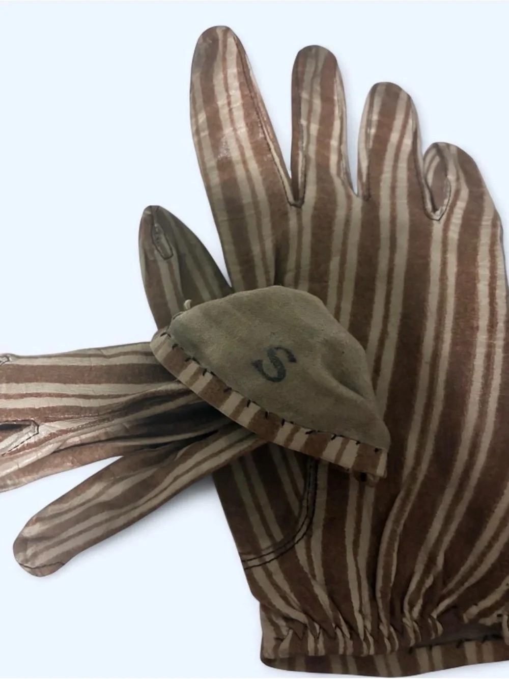 Vintage Women’s Striped Brown Cotton Gloves